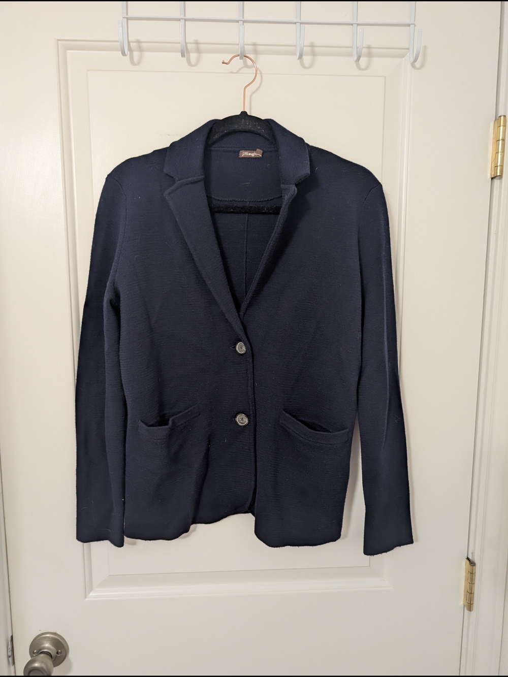 J. McLaughlin Navy 100% Wool Knit Blazer Jacket XS Two Button Preppy